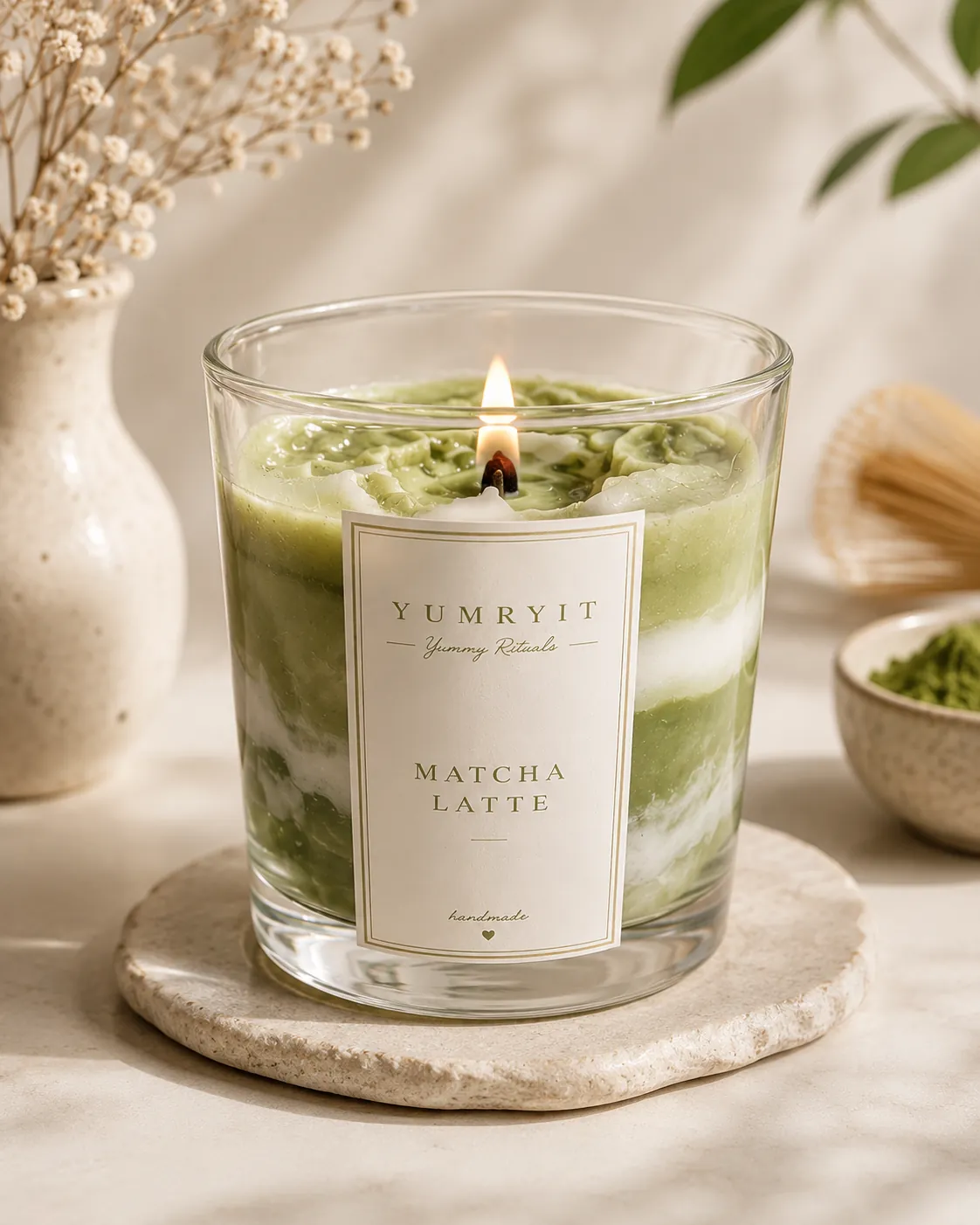 YUMRYIT handmade candle in a drink-inspired glass vessel